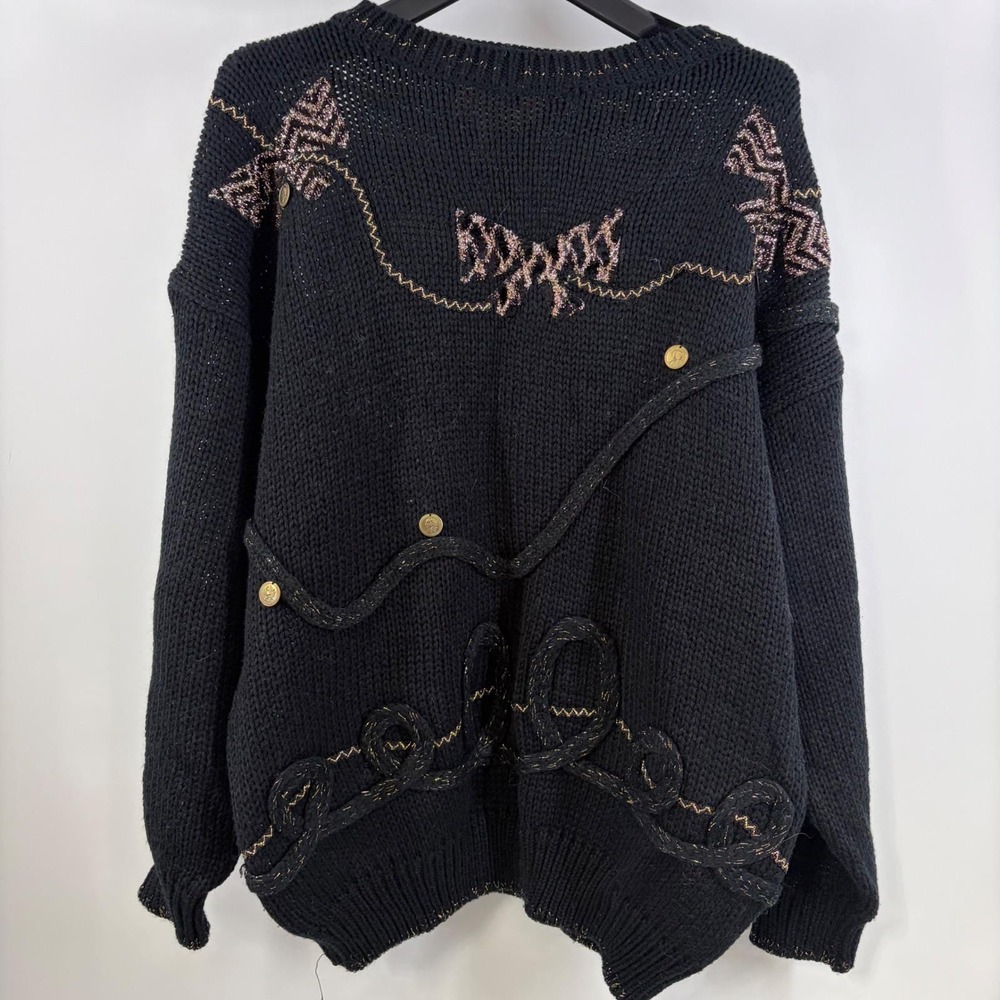 Vintage International Extra Touch Black Gold Metallic Knit Sweater Womens 22W